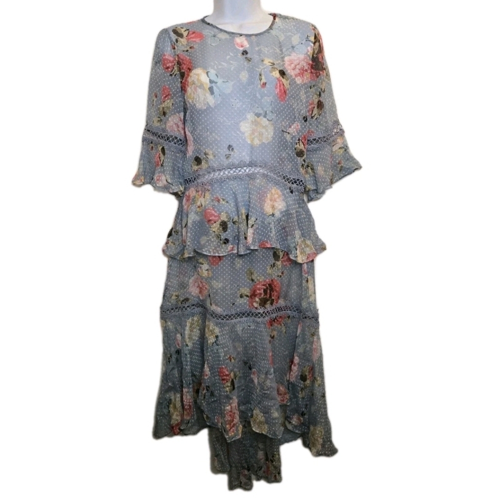 Zimmermann Havoc Floating Dress Blue Floral  Womens 2 US Sz 8 Missing Lining